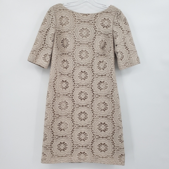 Adrianna Papell Ivory Floral Overlay Crochet Shift Dress - Picture 1 of 8